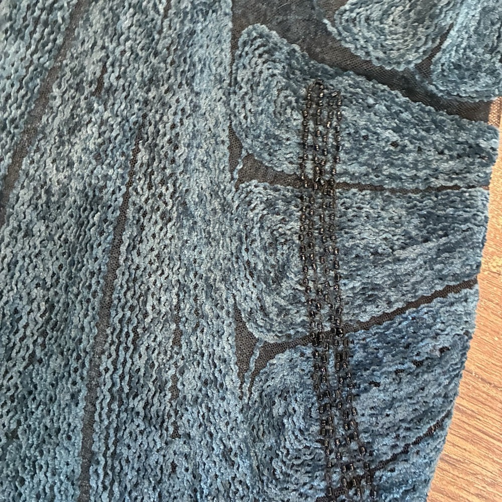 Chicos Size 2 Brushed Velvet Lace Boho Open Jacket Shirt Blue Long Sleeve - Picture 4 of 8